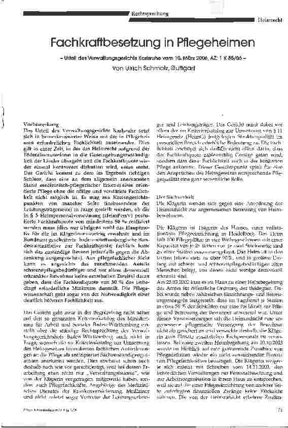 Vorschauseite 1: Fachkraftbesetzung in Pflegeheimen