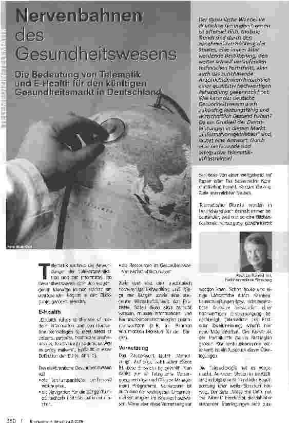 Vorschauseite 1: Nervenbahnen des GesundheitswesensDie Bedeutung von Telematik und E-Health für den künftigen Gesundheitsmarkt in Deutschland