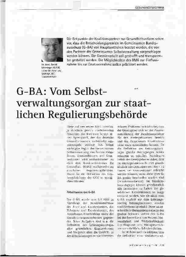 Vorschauseite 1: G-BA: Vom Selbstverwaltungsorgan zur staatlichen Regulierungsbehörde