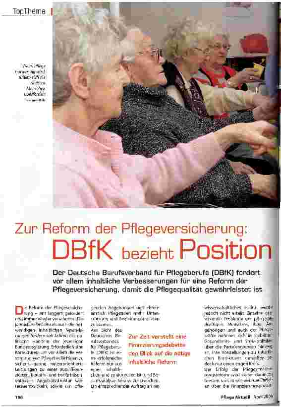 Vorschauseite 1: Zur Reform der Pflegeversicherung:DBfK bezieht Position