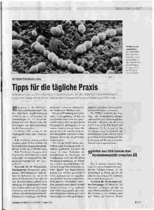 Vorschauseite 1: IMPFEMPFEHLUNGEN 2006 - Tipps für die tägliche Praxis
