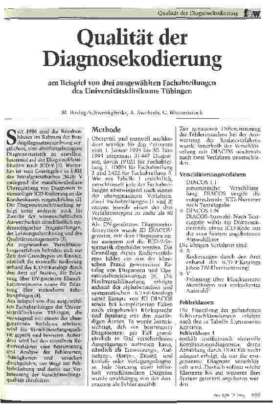 Vorschauseite 1: Qualität der Diagnosekodierung am Beispiel von drei ausgewählten Fachabteilungen des Universitätsklinikums Tübingen