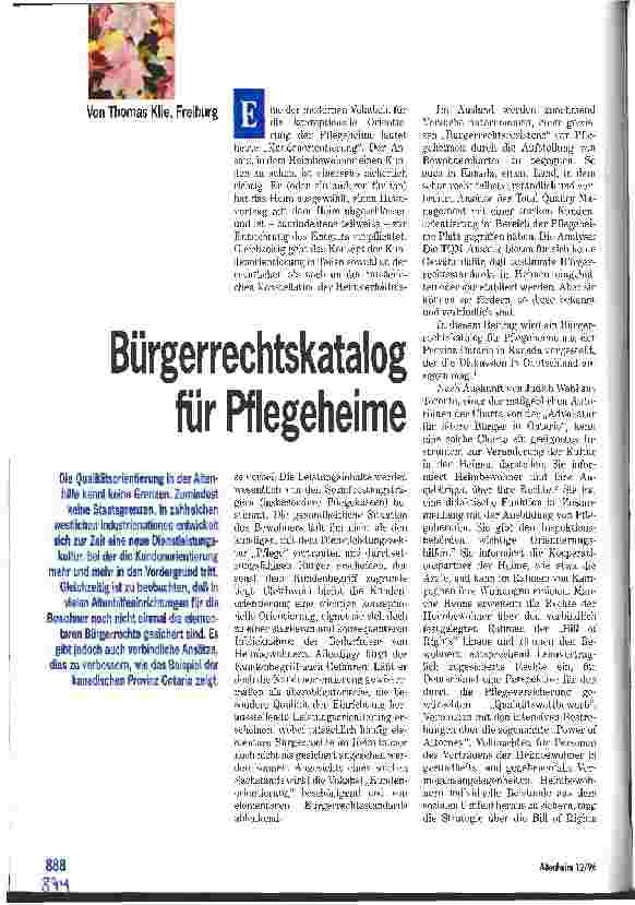 Vorschauseite 1: Bürgerrechtskatalog für Pflegeheime