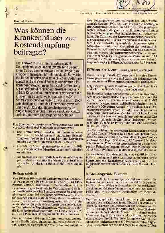 Vorschauseite 1: Was können Krankenhäuser zur Kostendämpfung beitragen