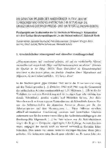 Vorschauseite 1: DIE SITUATION PFLEGENDER ANGEHÖRIGER IN FAMILIEN MIT TÜRKISCHEM MIGRATIONSHINTERGRUND IN BEZUG AUF DIE EINBEZIEHUNG EXTERNER PFLEGE- UND UNTERSTÜTZUNGSANGEBOTE