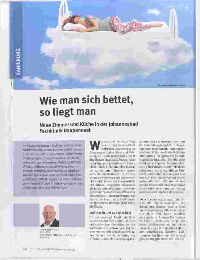 Vorschauseite 1: Wie man sich bettet, so liegt man Neue Zimmer und Küche in der Johannesbad Fachklinik Raupennest