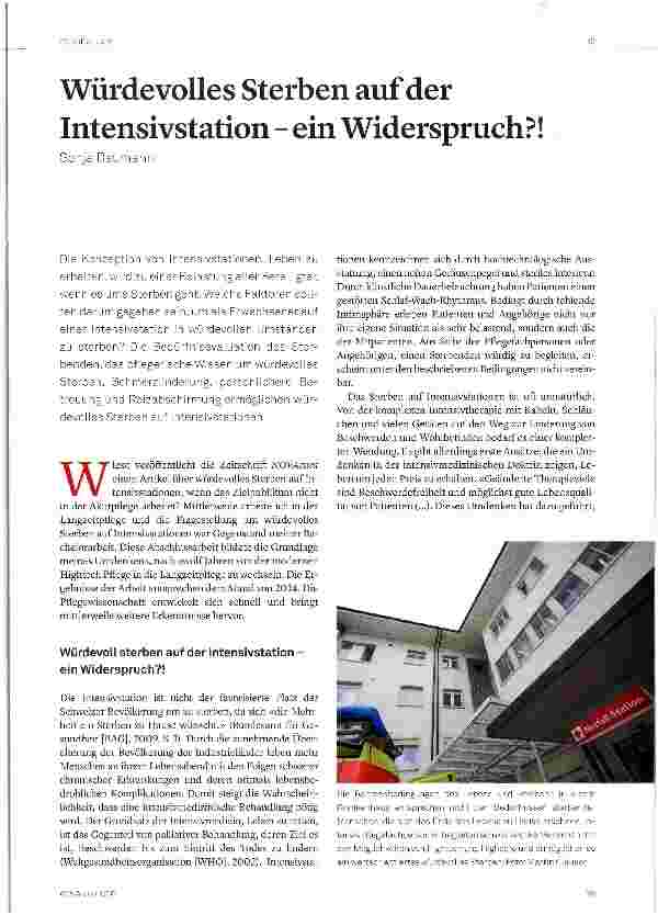 Vorschauseite 1: Würdevolles Sterben auf der Intensivstation - ein Widerspruch? !