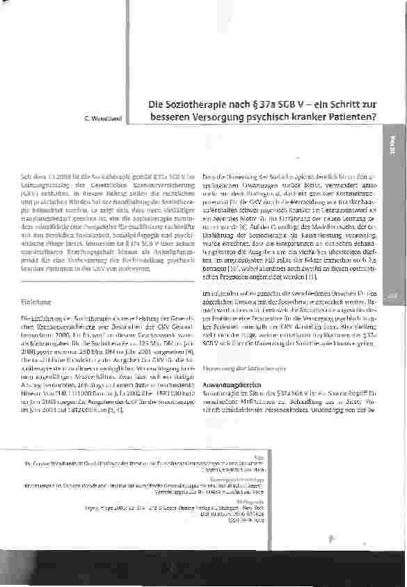 Vorschauseite 1: Die Soziotherapie nach §37a SGB V - ein Schritt zur besseren Versorgung psychisch kranker Patienten?