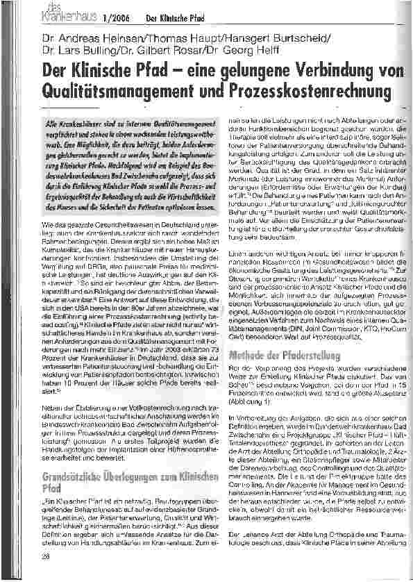 Vorschauseite 1: Der Klinische Pfad - eine gelungene Verbindung von Qualitätsmanagement und Prozesskostenrechnung