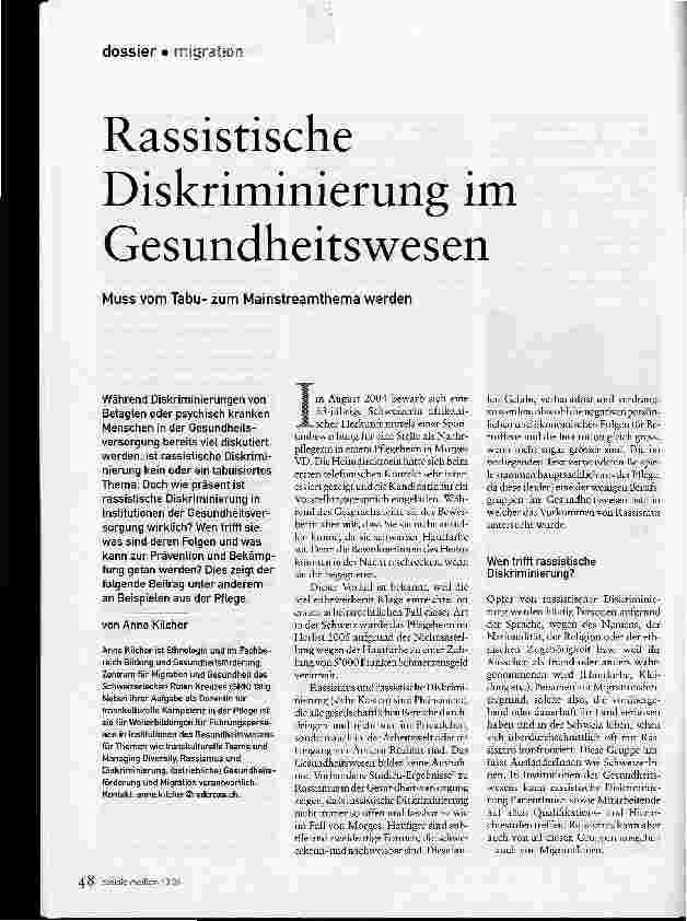 Vorschauseite 1: Rassistische Diskriminierung im Gesundheitswesen