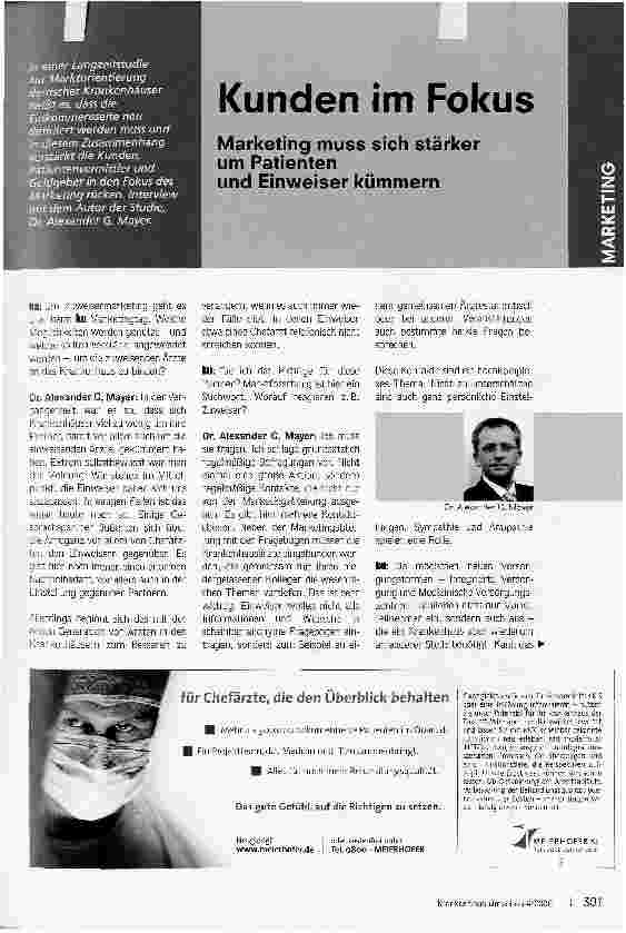 Vorschauseite 1: Kunden im Fokus Marketing muss sich stärker um Patienten und Einweiser kümmern