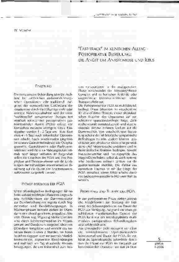 Vorschauseite 1: FAST-TRACK IM KLINISCHEN ALLTAG -POSTOPERATIVE BETREUUNG:DIE ANGST UM ANASTOMOSE UND ILEUS