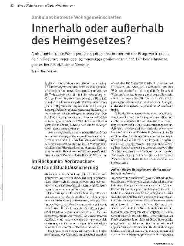 Vorschauseite 1: Innerhalb oder außerhalb des Heimgesetzes?