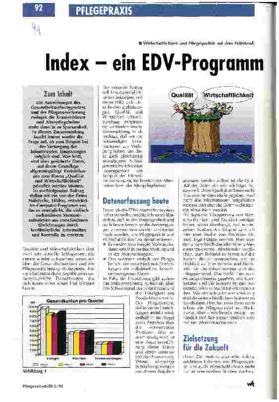 Vorschauseite 1: Index - ein EDV-Programm hilft sparen Wirtschaftlichkeit und Pflegequalität auf dem Prüfstand