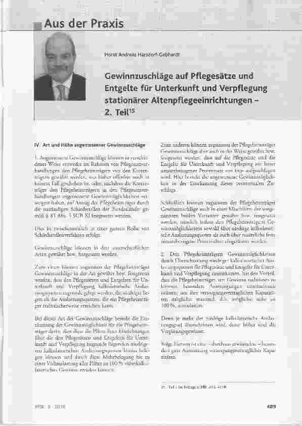 Vorschauseite 1: Gewinnzuschläge auf Pflegesätze und Entgelte für Unterkunft und Verpflegung stationärer Altenpflegeeinrichtungen2. Teil