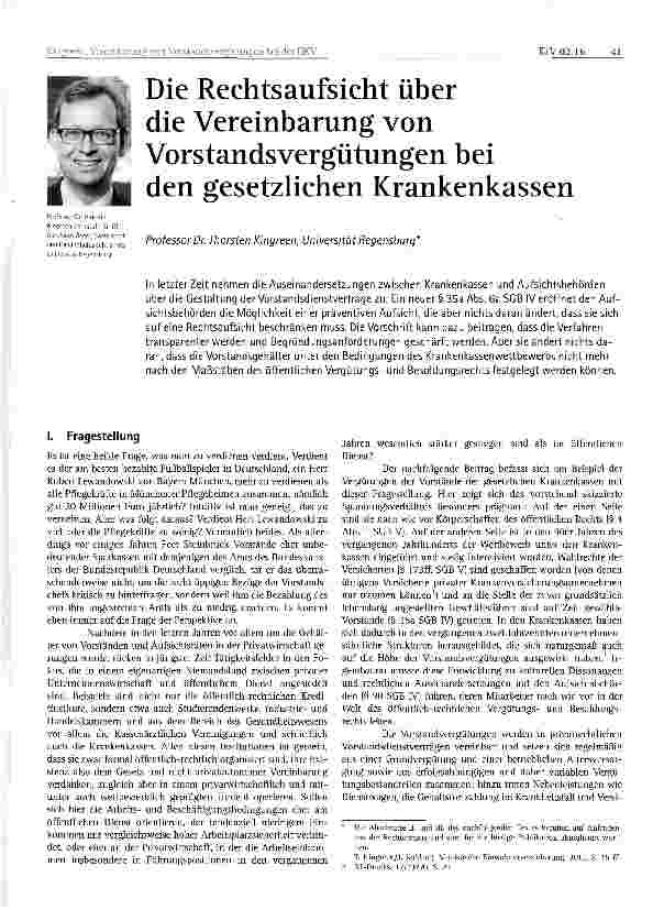 Vorschauseite 1: Die Rechtsaufsicht über die Vereinbarung von Vorstandsvergütungen bei den gesetzlichen Krankenkassen