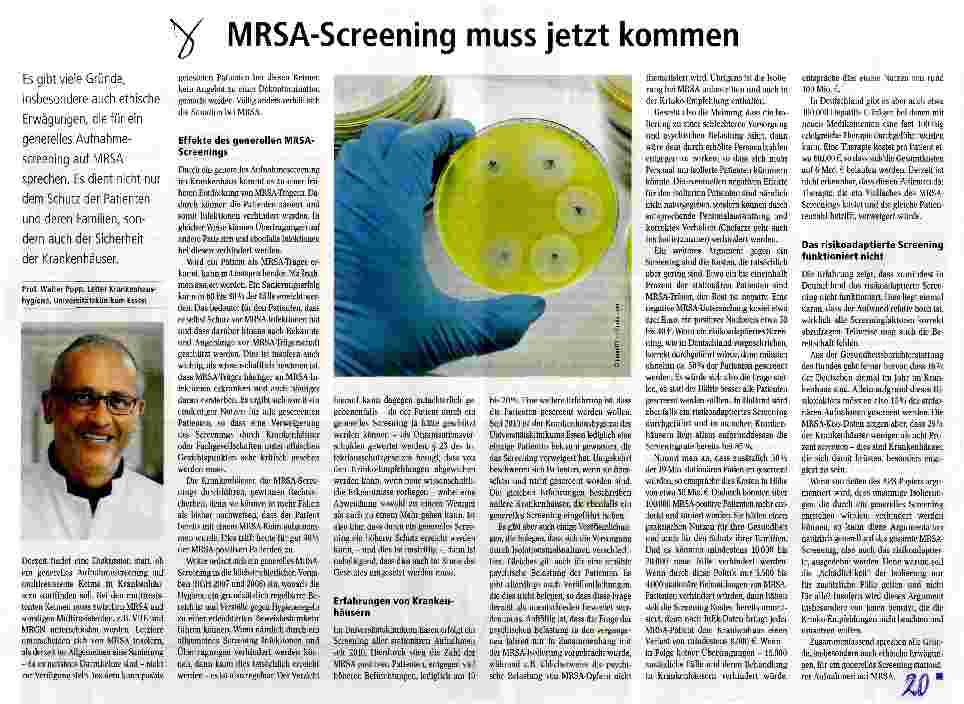 Vorschauseite 1: MRSA-Screening muss jetzt kommen