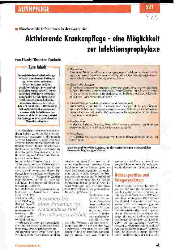 Vorschauseite 1: Aktivierende Krankenpflege - eine Möglichkeit zur Infektionsprophylaxe Nosokomiale Infektion in der Geriatrie