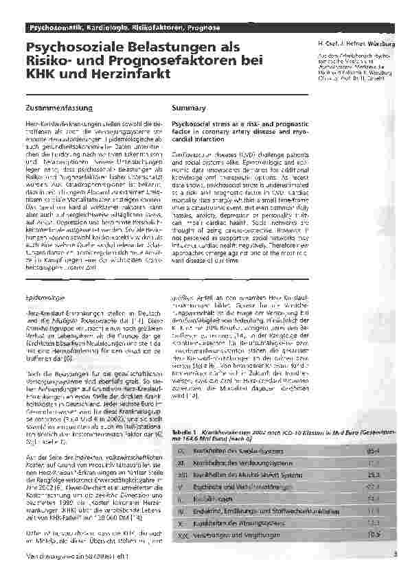 Vorschauseite 1: Psychosoziale Belastungen als Risikound Prognosefaktoren bei KHK und Herzinfarkt