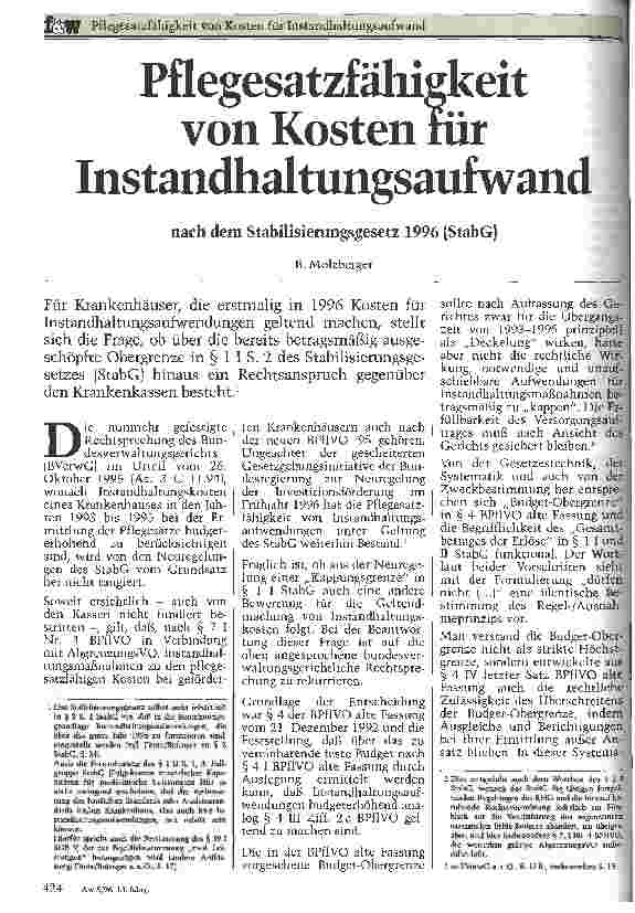 Vorschauseite 1: Pflegesatzfähigkeit von Kosten für Instandhaltungsaufwand