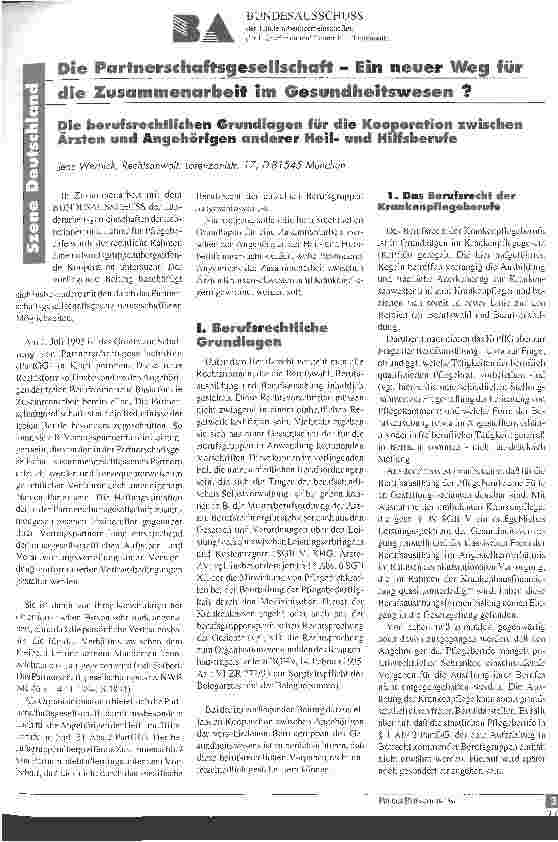 Vorschauseite 1: Die Partnergesellschaft - Ein neuer Weg für die Zusammenarbeit im Gesundheitswesen? Die berursrechtlichen Grundlagen für die Kooperation zwischen Ärzten und Angehörigen anderer He…
