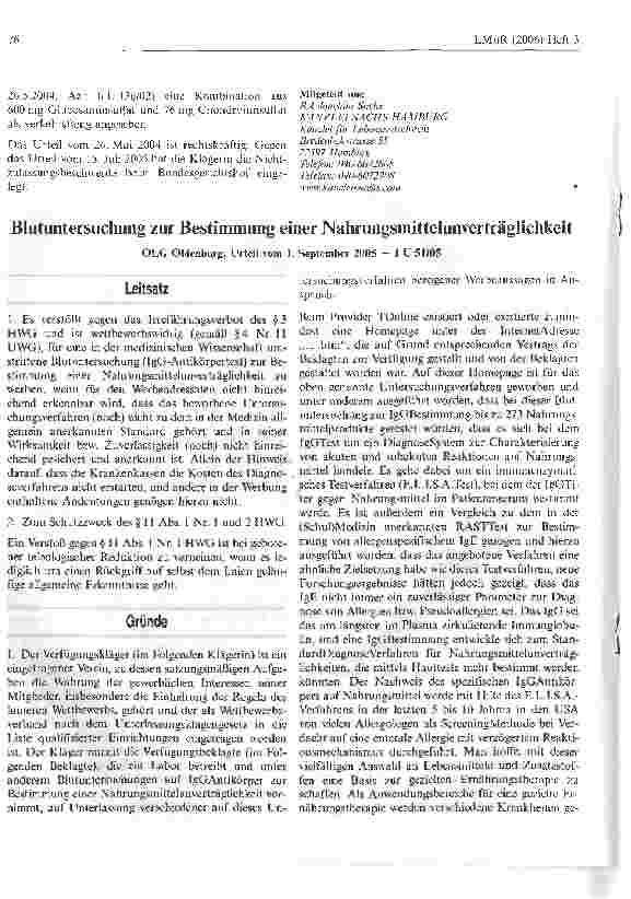 Vorschauseite 1: Blutuntersuchung zur Bestimmung einer Nahrungsmittelunverträglichkeit