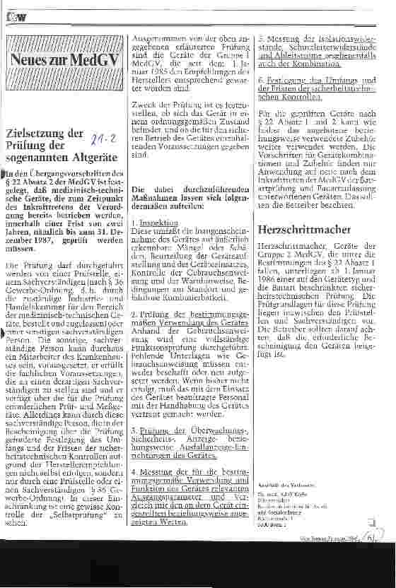 Vorschauseite 1: Zielsetzung der Prüfung der sogenannten Altgeräte Neues zur MedGV