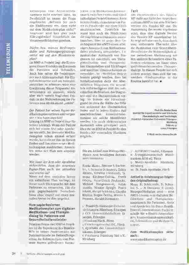 Vorschauseite 4: MetropolMediplan 2016 Eine AMTS Lösung zum digitalen Medikationsund Therapiedatenaustausch für Patienten, Ärzte und Apotheker