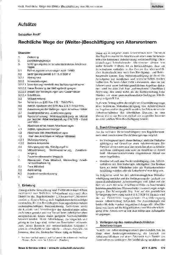 Vorschauseite 1: Rechtliche Wege der (Weiter-)Beschäftigung von Altersrentnern