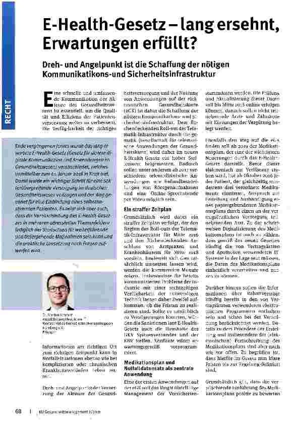 Vorschauseite 1: E-Health-Gesetz - lang ersehnt, Erwartungen erfüllt?