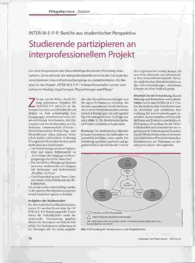 Vorschauseite 1: INTER-M-E-P-P: Bericht aus studentischer Perspektive Studierende partizipieren an interprofessionellem Projekt