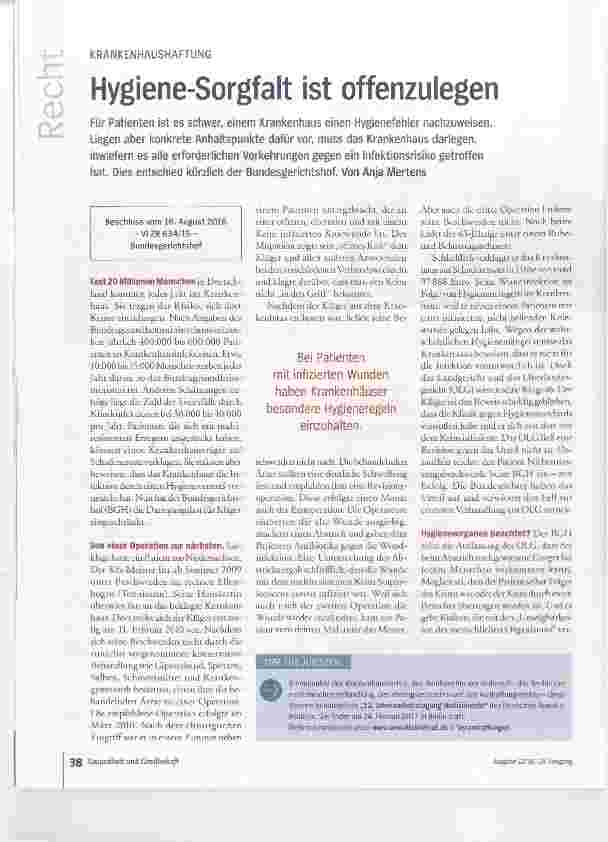 Vorschauseite 1: Hygiene-Sorgfalt ist offenzulegen