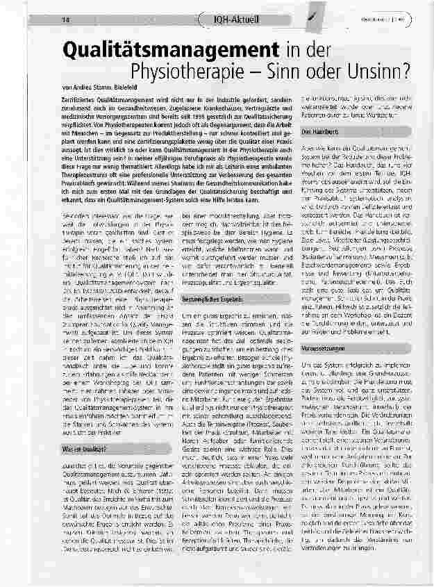 Vorschauseite 1: Qualitätsmanagement in derPhysiotherapie - Sinn oder Unsinn?