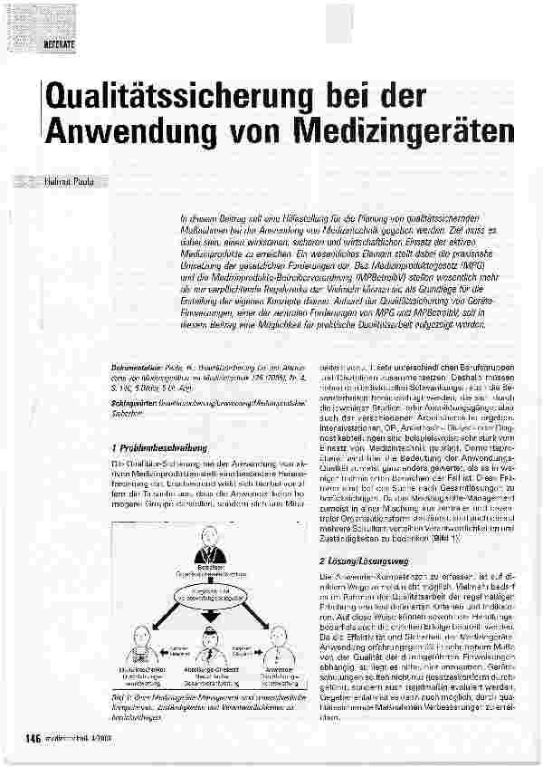 Vorschauseite 1: Qualitätssicherung bei der Anwendung von Medizingeräten