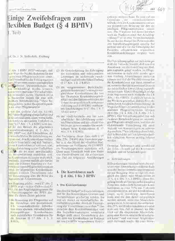 Vorschauseite 1: Einige Zweifelsfragen zum flexiblen Budget (Paragraph 4 BPflV)
