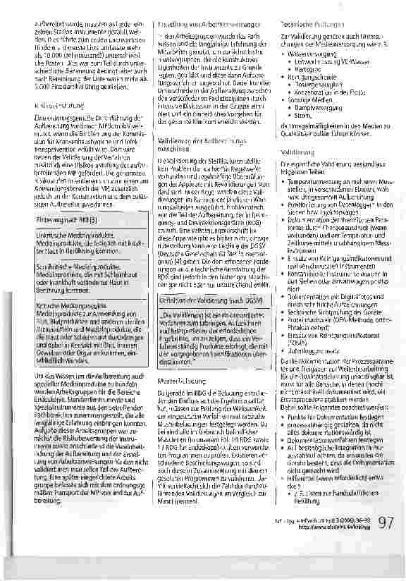 Vorschauseite 2: Medizinprodukteaufbereitung -Praxisbericht aus einem Großklinikum über die Umsetzung des §4 der MPBetreibV