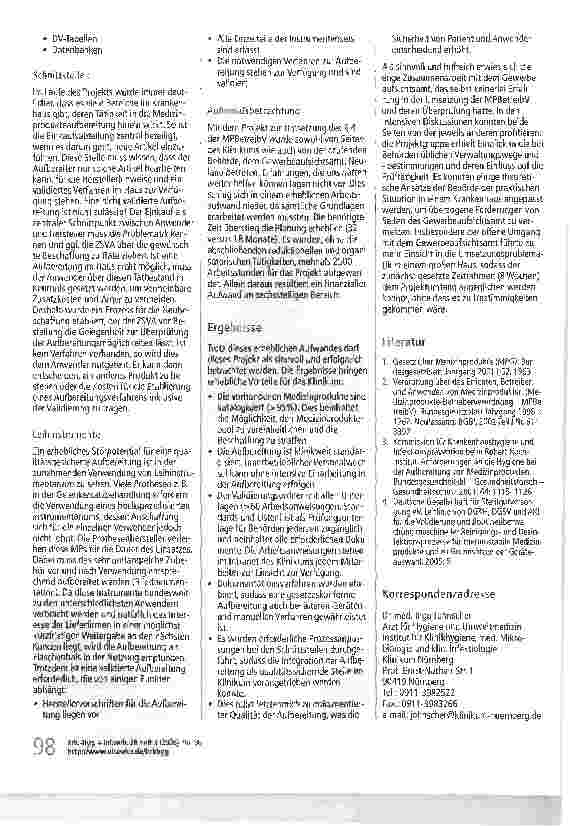 Vorschauseite 3: Medizinprodukteaufbereitung -Praxisbericht aus einem Großklinikum über die Umsetzung des §4 der MPBetreibV