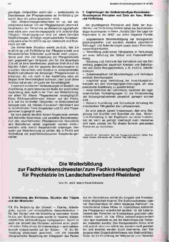 Vorschauseite 1: Die Weiterbildung zur Fachkrankenschwester/ zum Fachkrankenpfleger für Psychiatrie im Landschaftsverband Rheinland