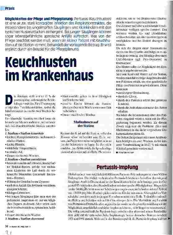 Vorschauseite 1: Keuchhusten im Krankenhaus