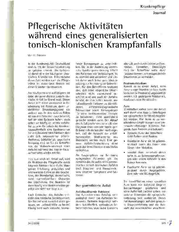 Vorschauseite 1: Pflegerische Aktivitäten während eines generalisierten tonisch-klonischen Krampfanfalls