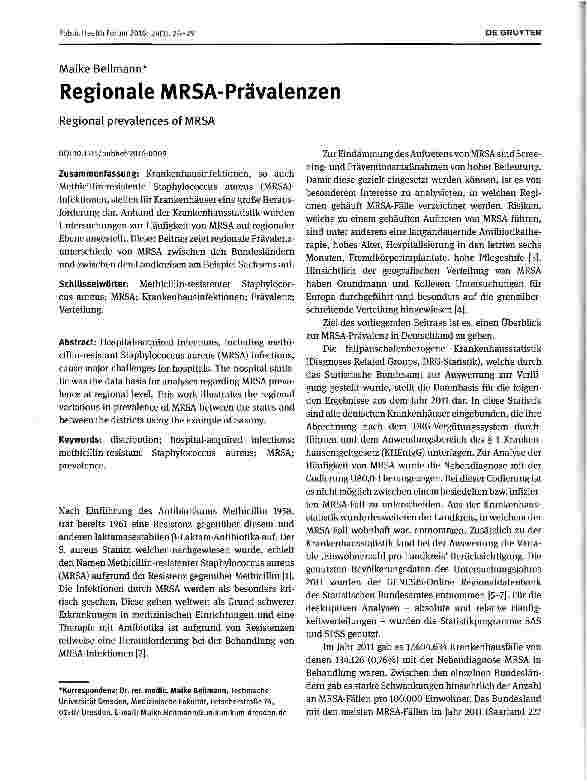 Vorschauseite 1: Regionale MRSA-Prävalenzen