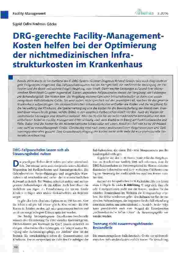 Vorschauseite 1: DRG-gerechte Facility-Management Kosten helfen bei der Optimierung der nichtmedizinischen Infrastrukturkosten im Krankenhaus