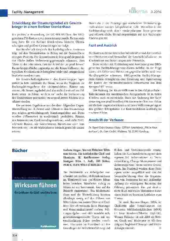 Vorschauseite 4: DRG-gerechte Facility-Management Kosten helfen bei der Optimierung der nichtmedizinischen Infrastrukturkosten im Krankenhaus