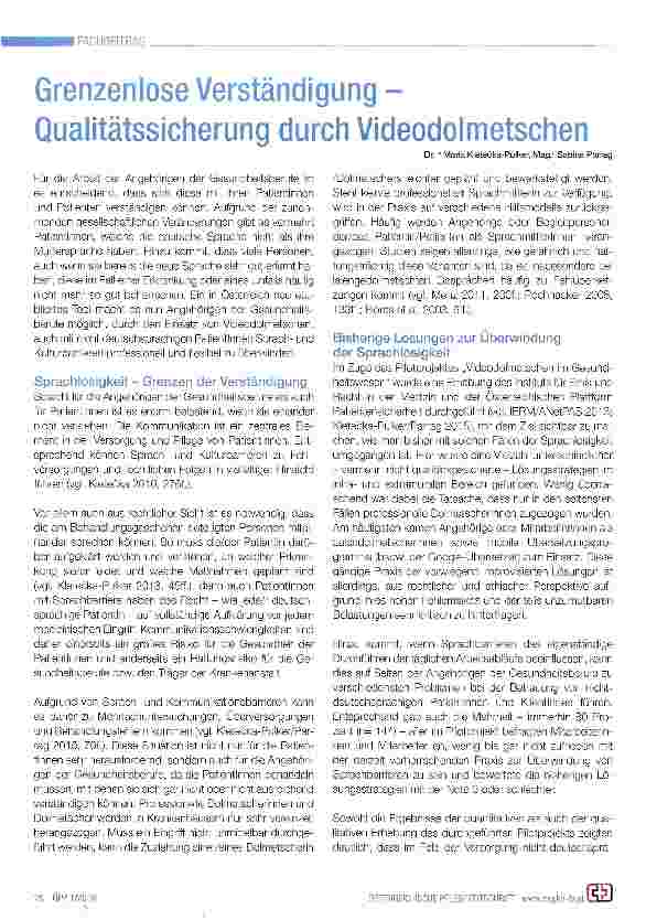 Vorschauseite 1: Grenzenlose Verständigung -Qualitätssicherung durch Videodolmetschen