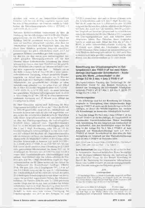 Vorschauseite 3: Urlaubsgewährung bei Lehrkräften; Auswirkungen eines Abgeordnetenmandats auf den Urlaubsanspruch TV-L § 26 Abs. 2 Buchst, a, § 44 Nr. 3 Abs. 1