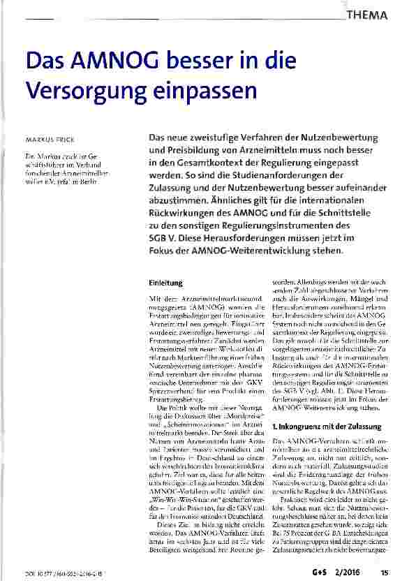 Vorschauseite 1: Das AMNOG besser in die Versorgung einpassen
