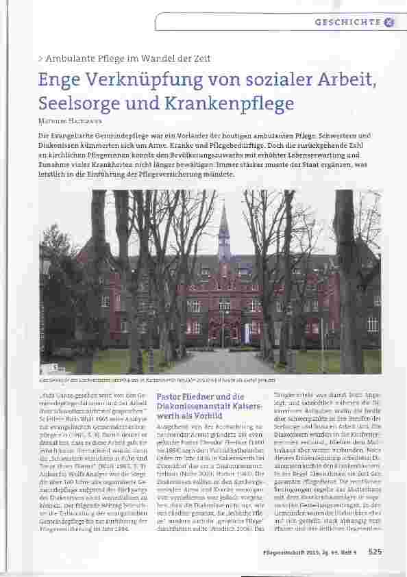 Vorschauseite 1: Enge Verknüpfung von sozialer Arbeit, Seelsorge und Krankenpflege