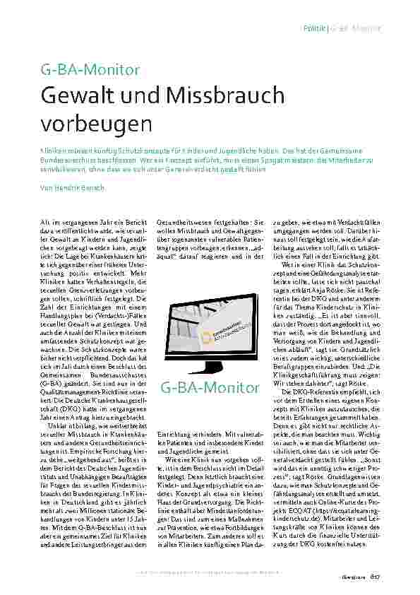 Vorschauseite 1: G-BA-Monitor: Gewalt und Missbrauch vorbeugen