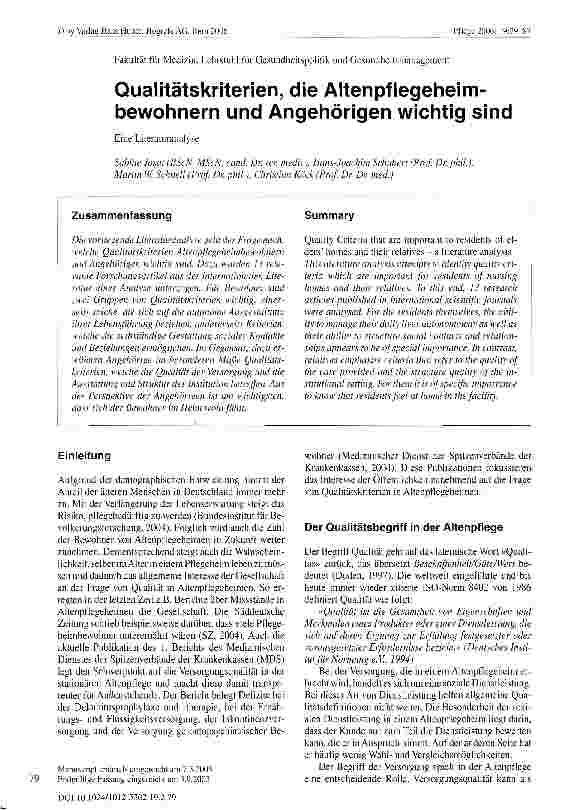 Vorschauseite 1: Qualitätskriterien, die Altenpflegeheim-bewohnern und Angehörigen wichtig sind