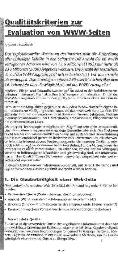 Vorschauseite 1: Qualitätskriterien zur Evaluation von WWW- Seiten